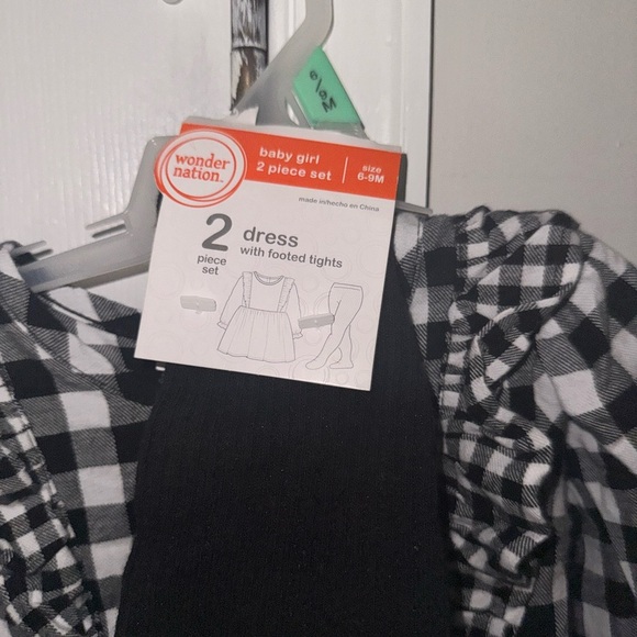 WonderNation 6-9Months Cotton Plaid Dress with tight Outfit 2 Piece Set NWT - Picture 4 of 14